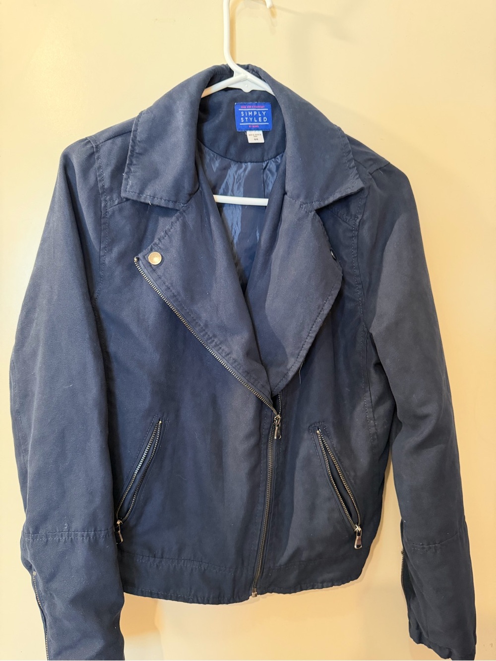 Simply Styled Navy Blue Suede-Look Moto Jacket